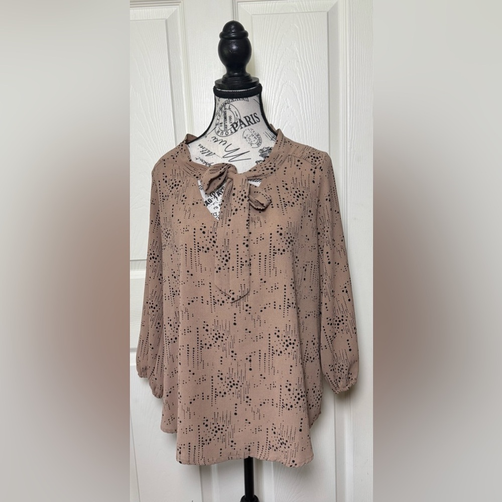 Tempted Hearts Beige Blouse with Bow Detail